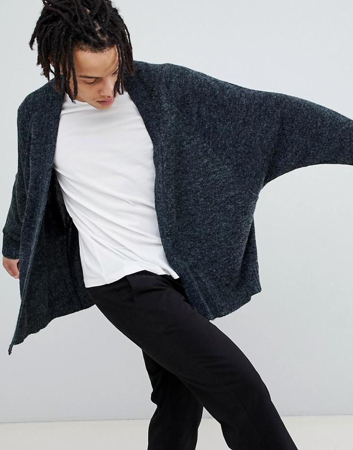 Asos Design Knitted Batwing Cardigan In Charcoal - Gray