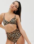Asos Design Recycled Mix And Match High Waist Bikini Bottom In Leopard Print - Multi