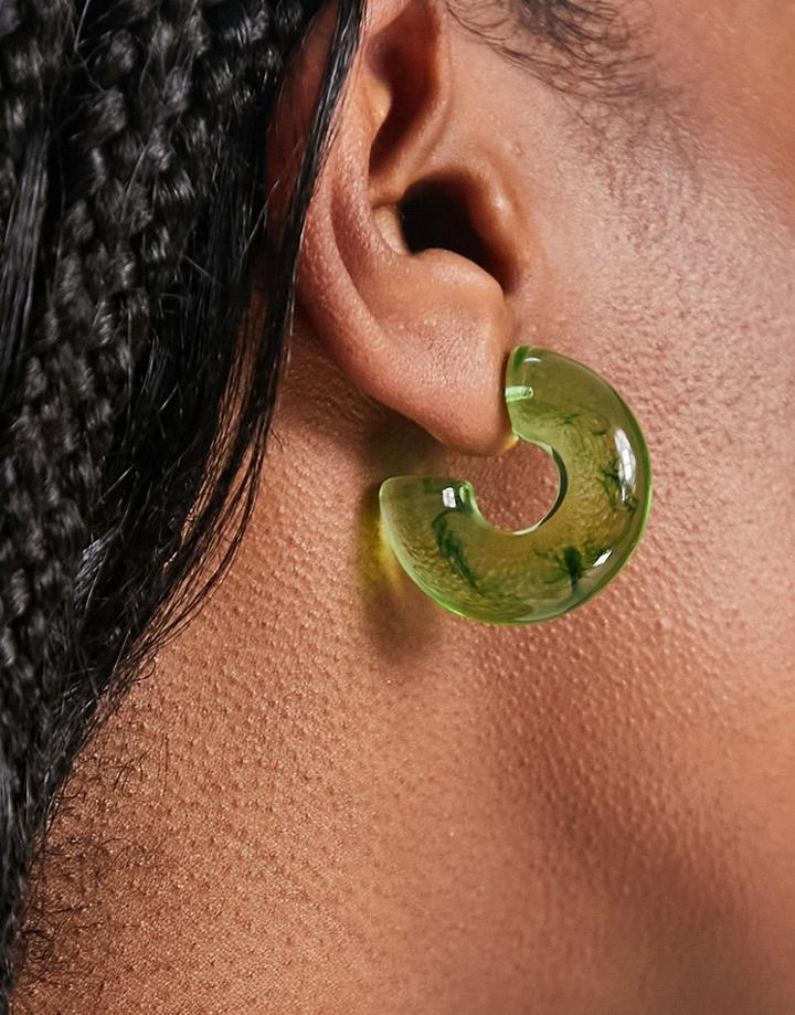 Weekday Plastic Hoop Earrings In Green Marble