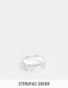 Asos Design Sterling Silver Band Ring With Brushed And Shiny Design In Silver