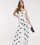 Asos Design Petite Cowl Neck Jumpsuit With Wide Leg In White Polka Dot-multi