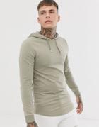 Asos Design Muscle Hoodie With Curved Hem In Khaki - Green