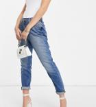 Asos Design Petite Hourglass High Rise Farleigh 'slim' Mom Jeans In Authentic Midwash-blue