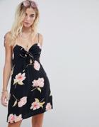 Billabong Floral Print Tie Front Beach Dress - Black