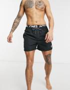 Jack & Jones Intelligence Double Waistband Swim Short In Black