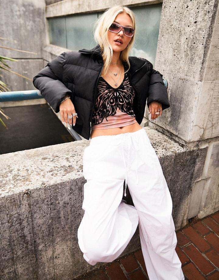 Asos Design Puffer Cropped Jacket In Black - Black