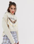 Daisy Street Hoodie With Eagle Graphics - Cream