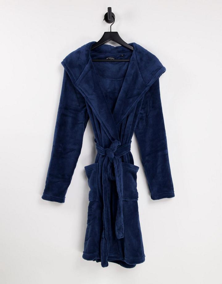 Brave Soul Fleece Robe With Hood In Navy