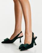 Asos Design Scarlett Bow Detail Mid Heeled Shoes In Green