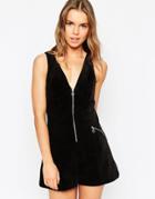 Asos Cord Romper With Zip Ring Pull - Tan
