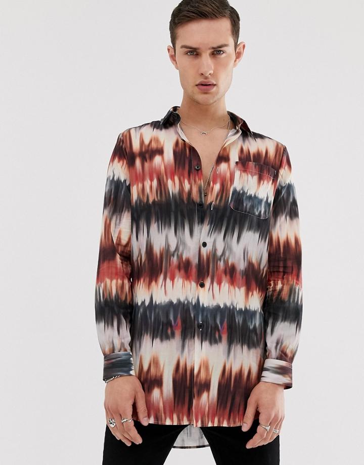 Asos Design Festival Regular Tie Dye Shirt With Deep Revere - Brown