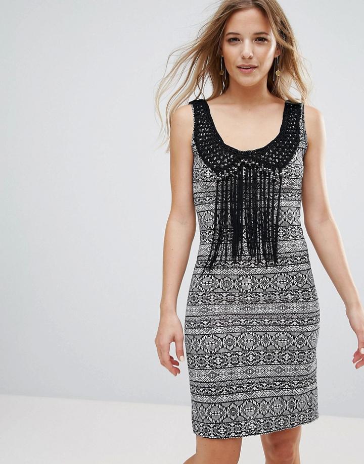 Brave Soul Jessica Dress With Tassle Trim - Black