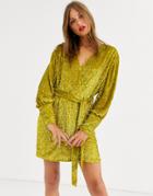 Asos Edition Sequin Wrap Mini Dress-yellow