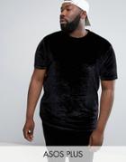 Asos Plus Longline T-shirt In Black Velour - Black