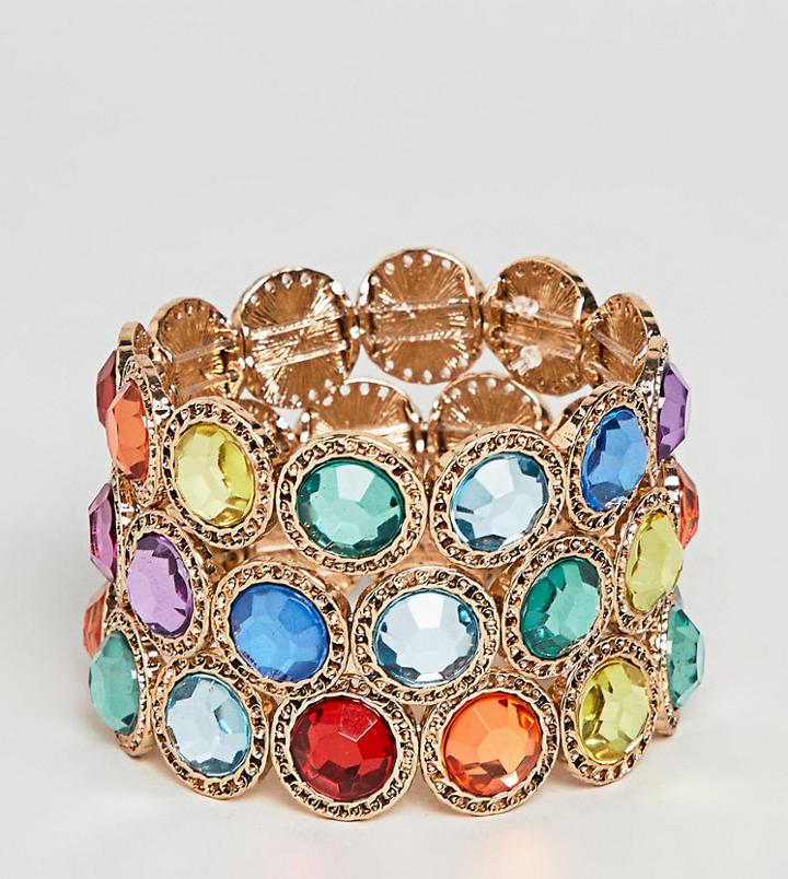 Asos Design Curve Exclusive Pack Of 3 Bracelets With Multicolor Jewels In Gold - Gold