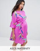 Asos Maternity Belted Dress In Abstract Floral - Multi