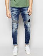 Replay Jeans Zaldok Slim Fit Biker Extreme Distressed Mid Vintage - Mid Vintage Wash