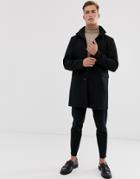 Selected Homme Recycled Wool Overcoat With Funnel Neck-black
