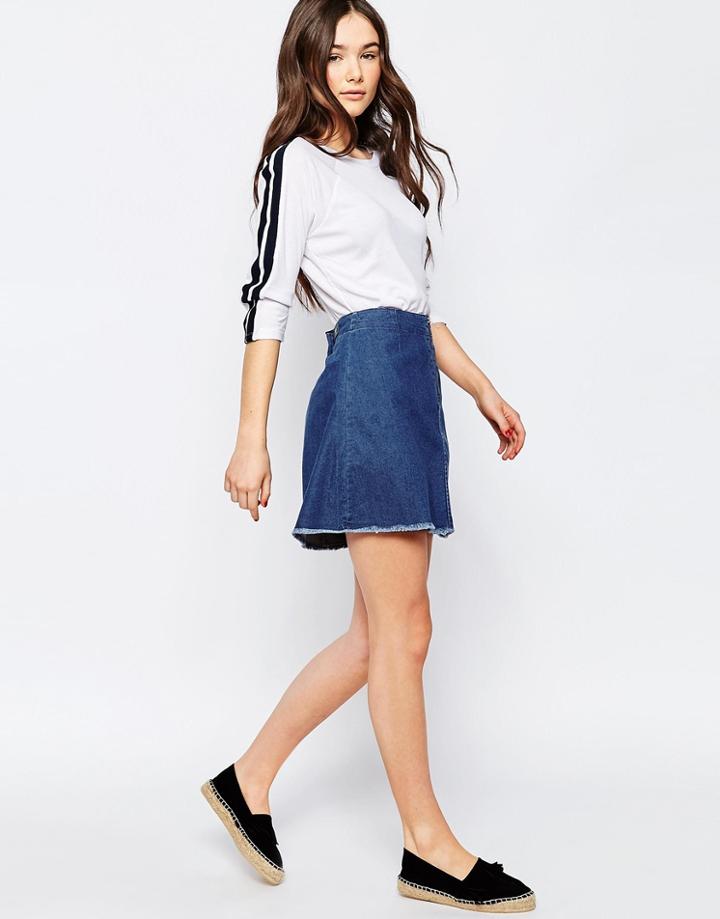Pieces Varinka Raw Edge Denim Skirt - 18 Medium Blue