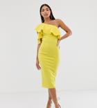 Asos Design Tall One Shoulder Ruffle Detail Midi Dress-green