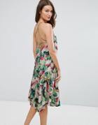 Asos Tropical Print Strappy Back Midi Dress - Multi