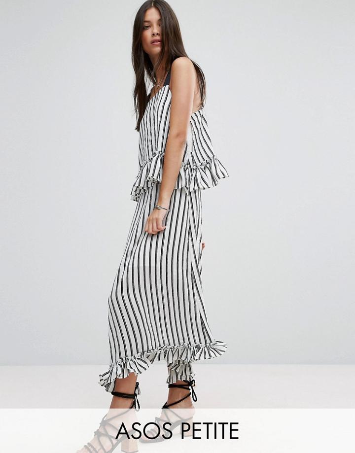 Asos Petite Maxi Dress With Ruffle Detail & Grosgrain Straps In Mono Stripe - Multi