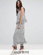 Asos Petite Maxi Dress With Ruffle Detail & Grosgrain Straps In Mono Stripe - Multi