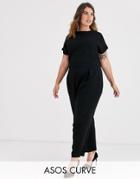 Asos Design Curve Pleated Bodice Jumpsuit-black