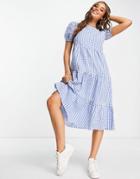 Influence Midi Dress With Tie Back In Blue Gingham-blues