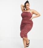 Club L London Plus Ruched Square Neck Midi Dress In Rust-orange