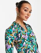 Asos Design Slim Fit Button Front Shirt In Purple And Green Swirl-multi