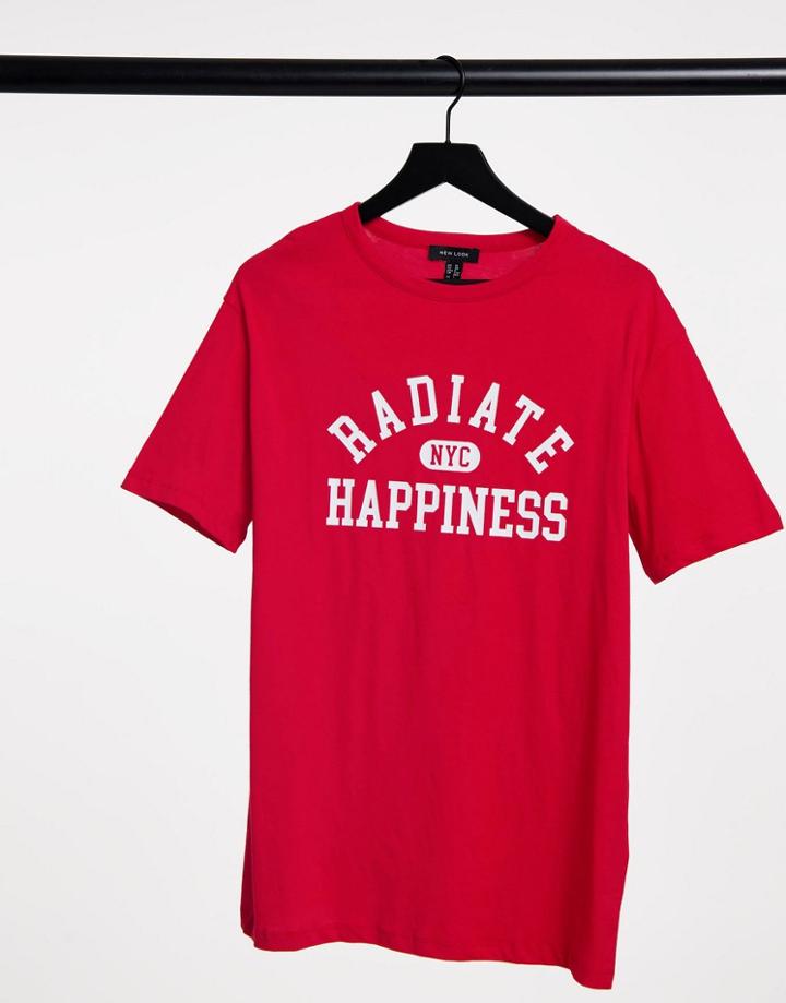 New Look Oversized Radiate Happiness T-shirt In Red