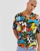 Jaded London Revere Collar Check Shirt With Graffiti Print-multi