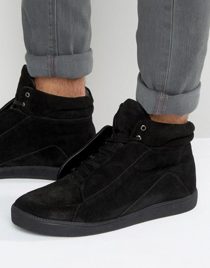 Kg By Kurt Geiger Hi Top Trainers In Black Suede - Black