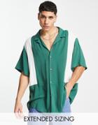 Asos Design Relaxed Revere Bowling Shirt In Green And White
