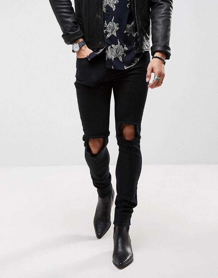 Roadies Of 66 Skinny Jeans With Blown Out Frayed Knees - Black