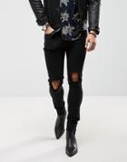 Roadies Of 66 Skinny Jeans With Blown Out Frayed Knees - Black