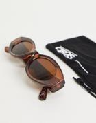Asos Design Mid Oval Sunglasses In Brown With Brown Lens