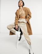 Noisy May Drop Shoulder Trench Coat In Camel-neutral