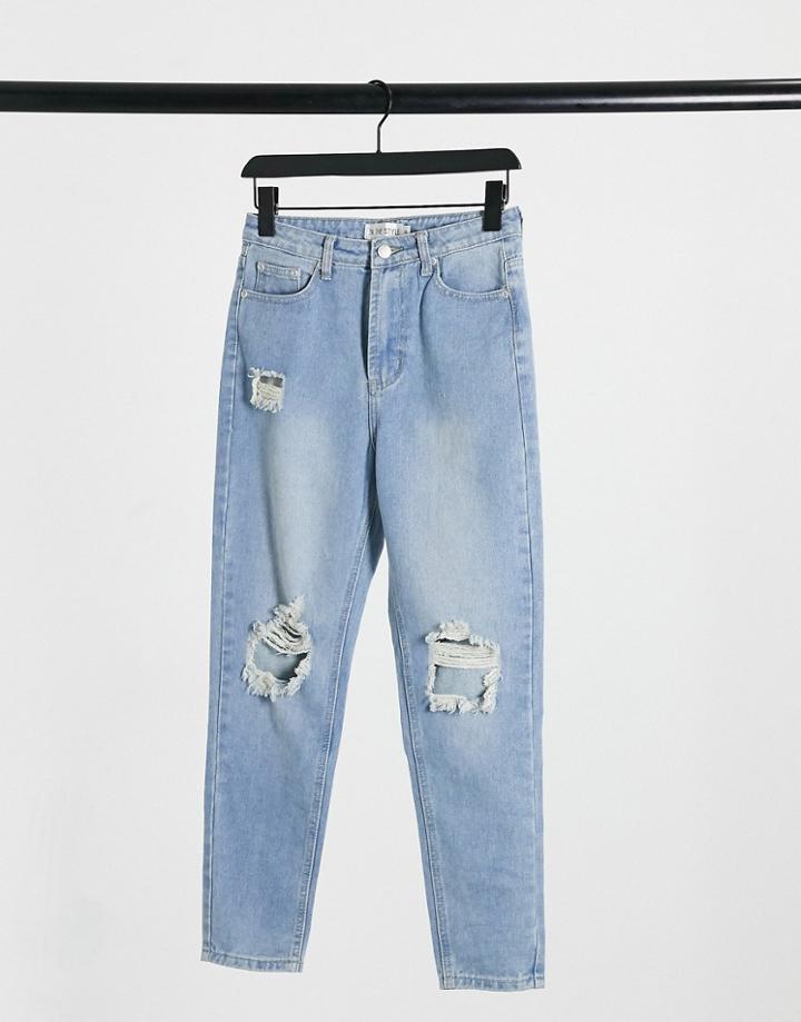 In The Style X Jac Jossa Distressed Crop Denim Jean In Washed Blue
