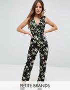 Yumi Petite Jumpsuit With Frill Detail In Floral Print - Black