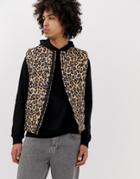 Asos Design Puffer Vest In Leopard Print-tan