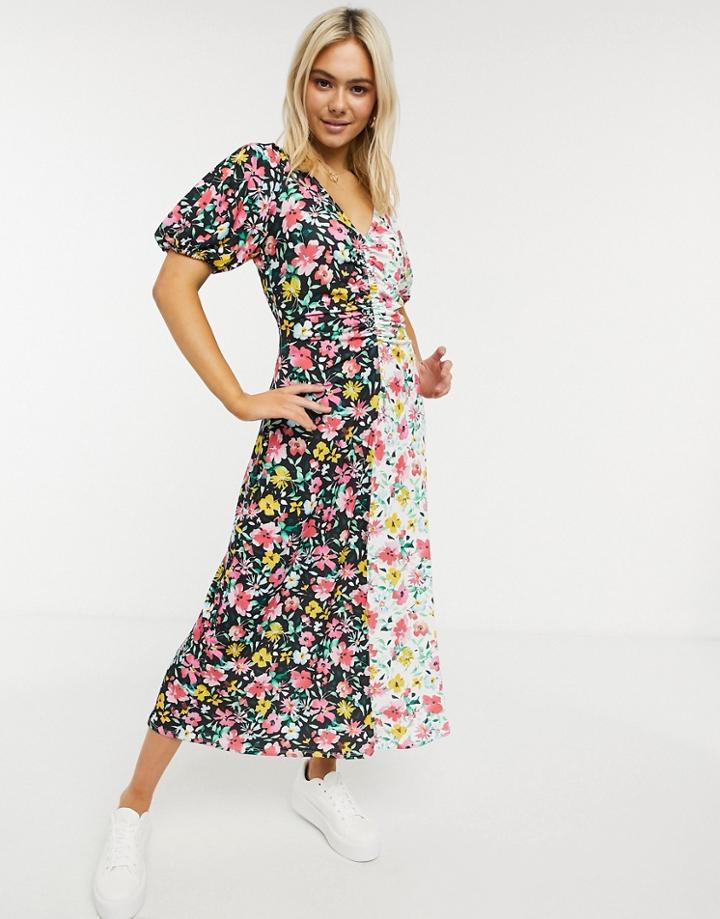Asos Design Maxi Dress With Ruching In Contrast Floral Print-multi