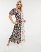 Asos Design Maxi Dress With Ruching In Contrast Floral Print-multi