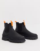 Asos Design Chelsea Sneaker Boots In Black Leather With Chunky Sole