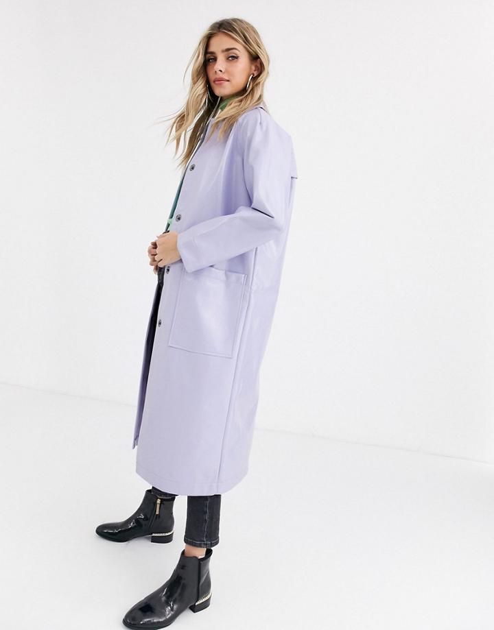 Asos Design Patent Trench Coat In Lilac-purple