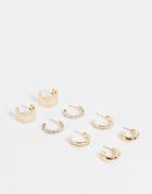 Asos Design Pack Of 4 Hoop Earrings With Chubby Crystal Design In Gold Tone