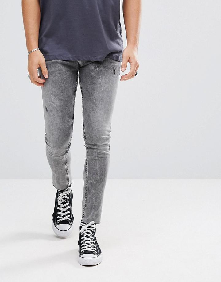 Asos Super Skinny Ankle Grazer Jeans In Acid Wash Black - Black