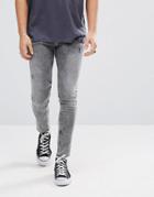 Asos Super Skinny Ankle Grazer Jeans In Acid Wash Black - Black