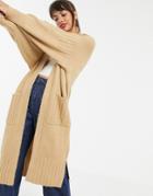 Asos Design Maxi Cardigan In Fluffy Yarn - Stone